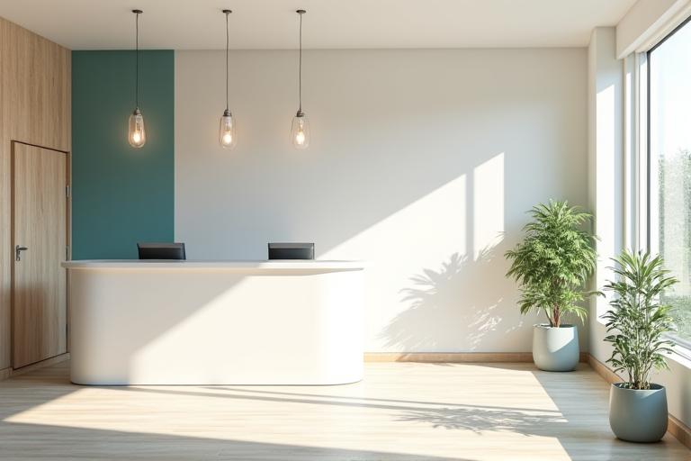 Heller und einladender Empfangsbereich des AetherFlow Yoga Studios.
